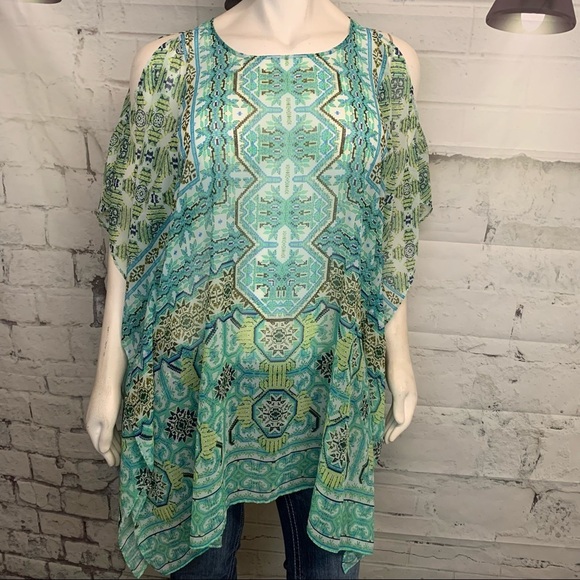 Chico's Tops - Chico’s Sheer Cold Shoulder L/XL Top